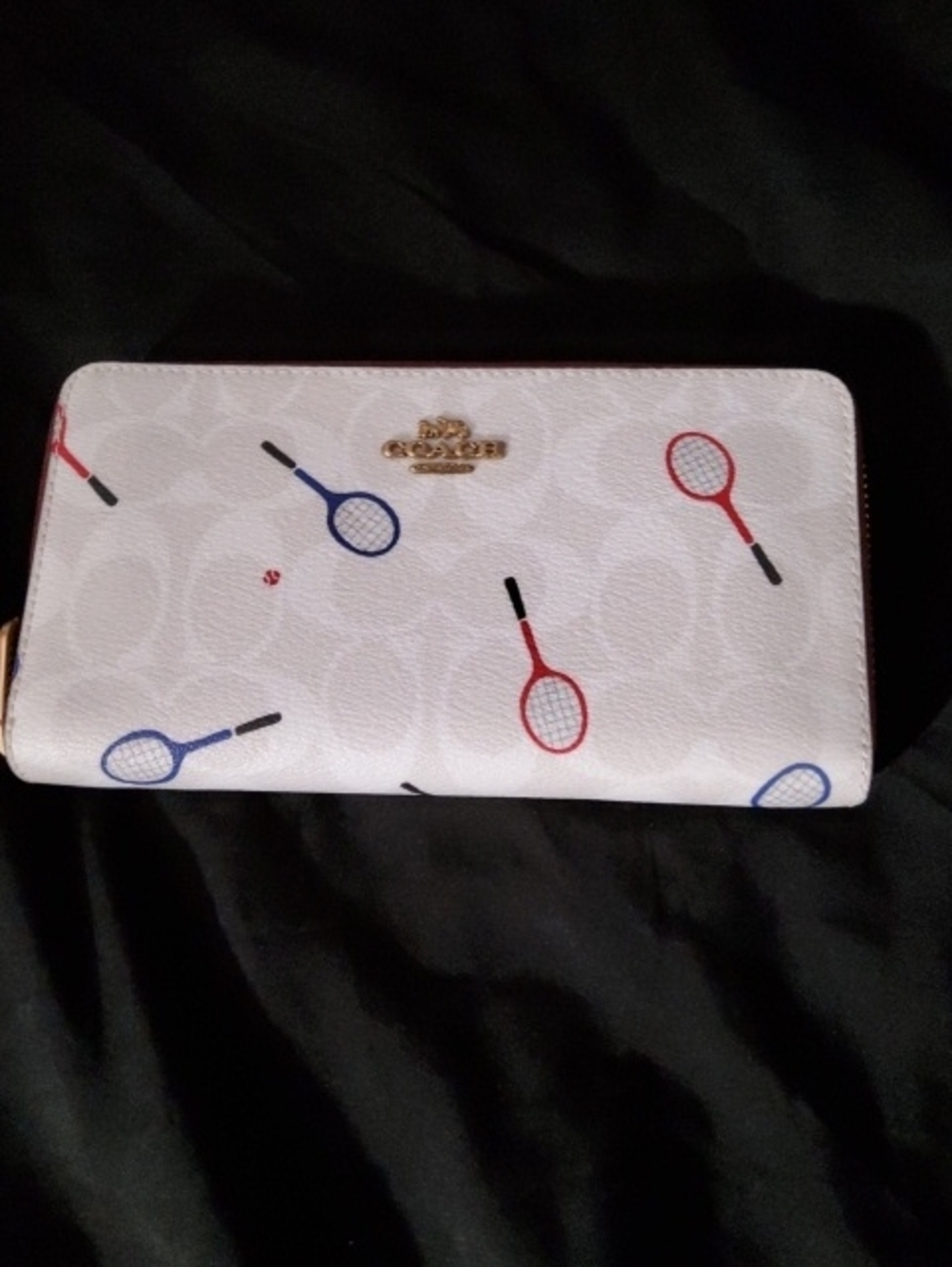 Coach White Wallet with Multicolor Tennis Racket Motif